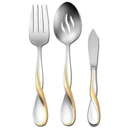 Oneida Golden Aquarius 3 Piece Serving Set Quality 18/10 Stainless Flatware